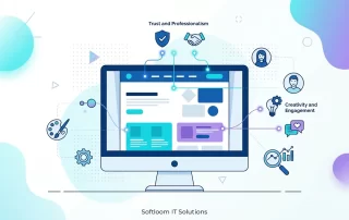 Website design illustration highlighting color psychology, trust, and creativity by Softloom IT Solutions