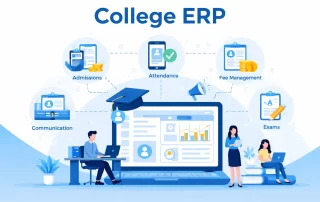 Modern college ERP platform visual with admin, faculty, and student interaction on centralized campus management software